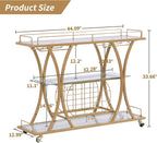 Bar Serving Cart with Glass Holder and Wine Rack, 3-Tier Kitchen Trolley