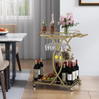 Gold Bar Cart with Wine Rack and Glass Holder, 3-Tier Home Bar