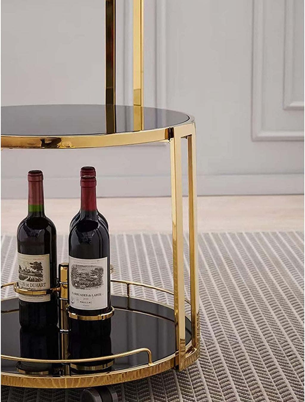Round Rolling Bar Cart,Beverage Rolling Cart for Home 3-Tier Serving Bar