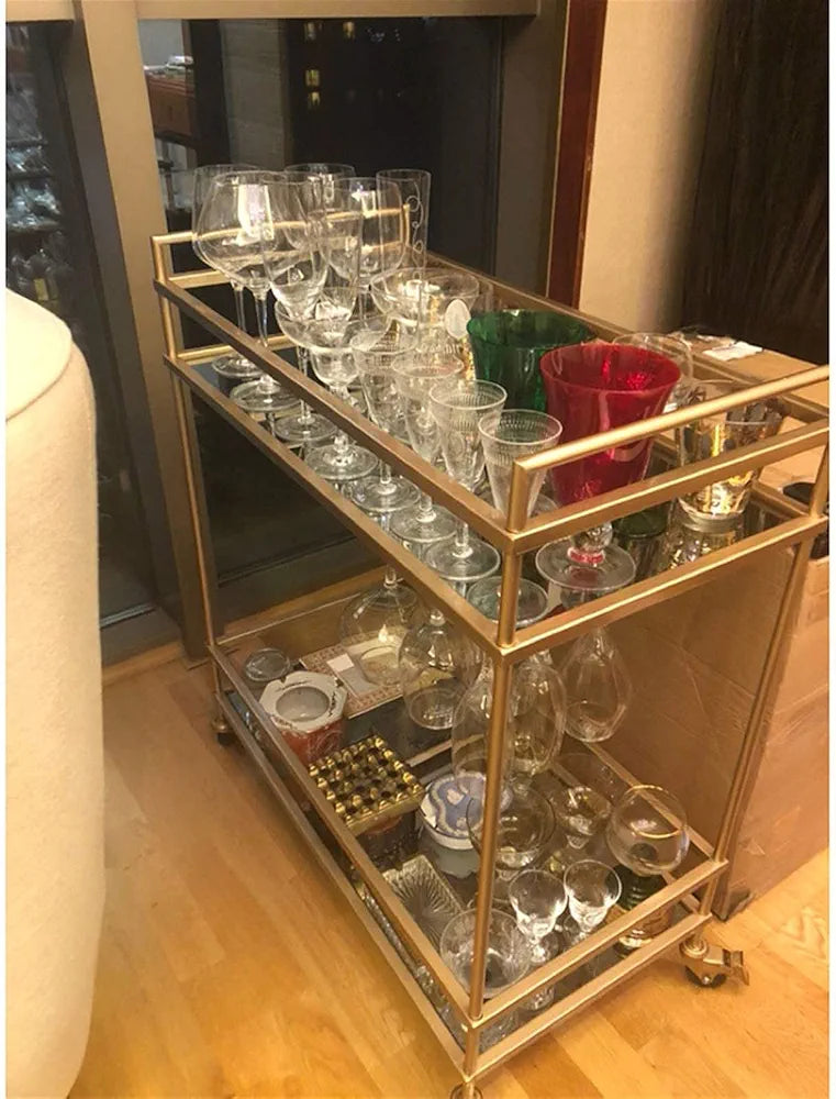 Bar Cart, Serving Cart, Metal Home FurFor Kitchen, Dining Room, Wheeled Home Bar Cart Storage Trolley (Black)