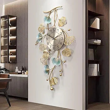 Metal Leaf Wall Clock, Modern Silent Battery Operated Decorative Wall Clock, Living Room, Bedroom