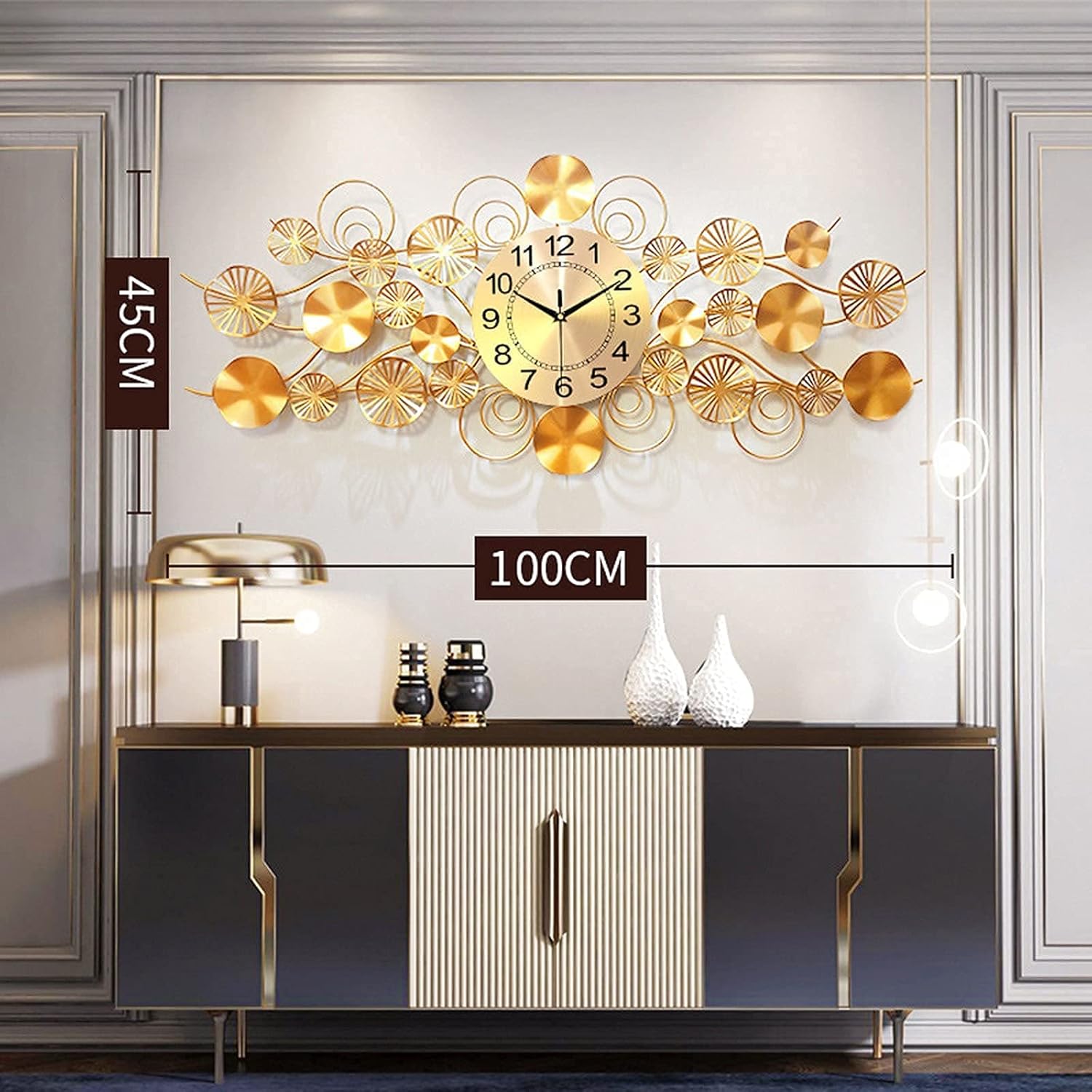 Wall Clock for Living Room Home Decoration Mute Creative Gifts Modern Art Home Decor Silent Wall Clocks (Gold)