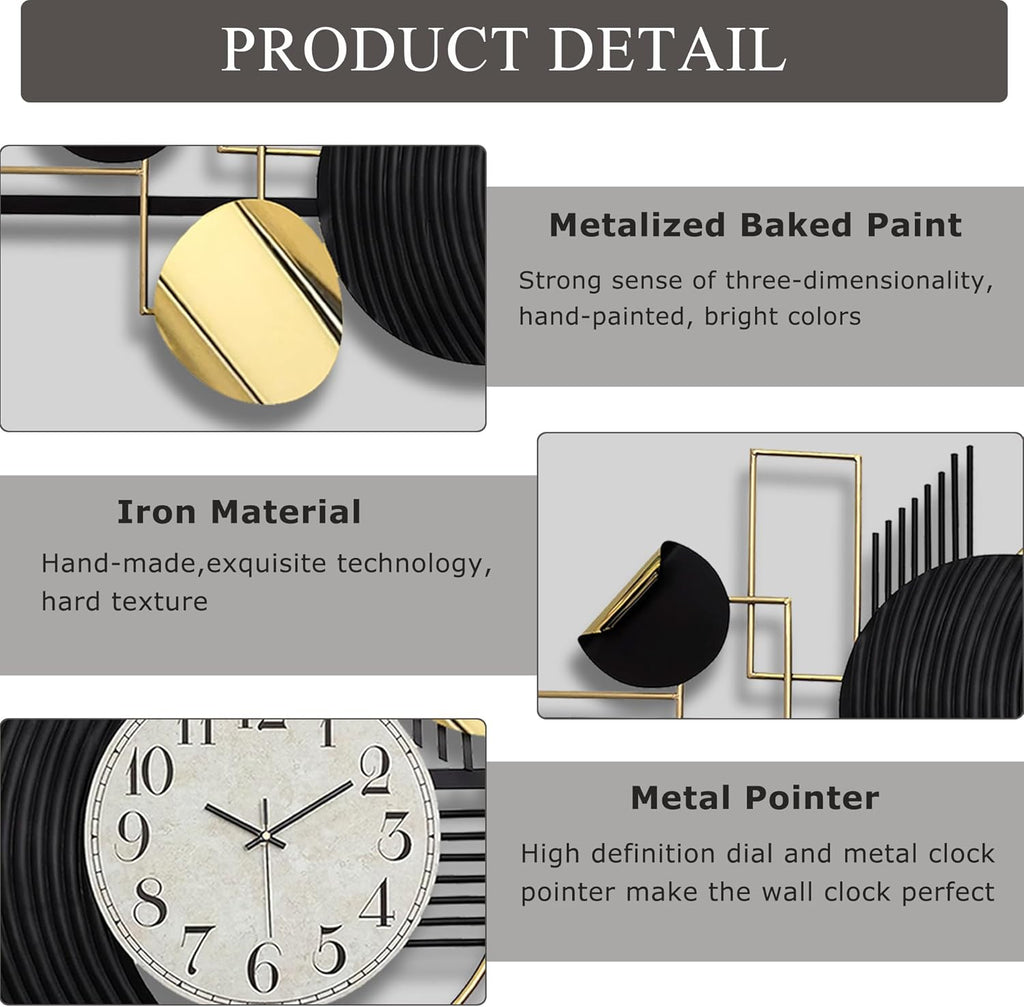 Wall Decor 59.1" X 22.8" Large Black Silent Non Ticking Analog Wall Clock,