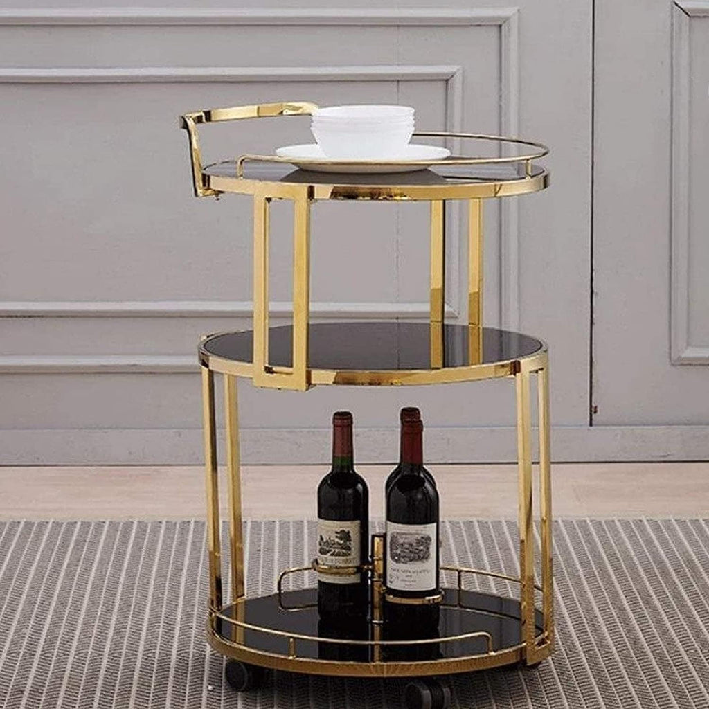 Round Rolling Bar Cart,Beverage Rolling Cart for Home 3-Tier Serving Bar