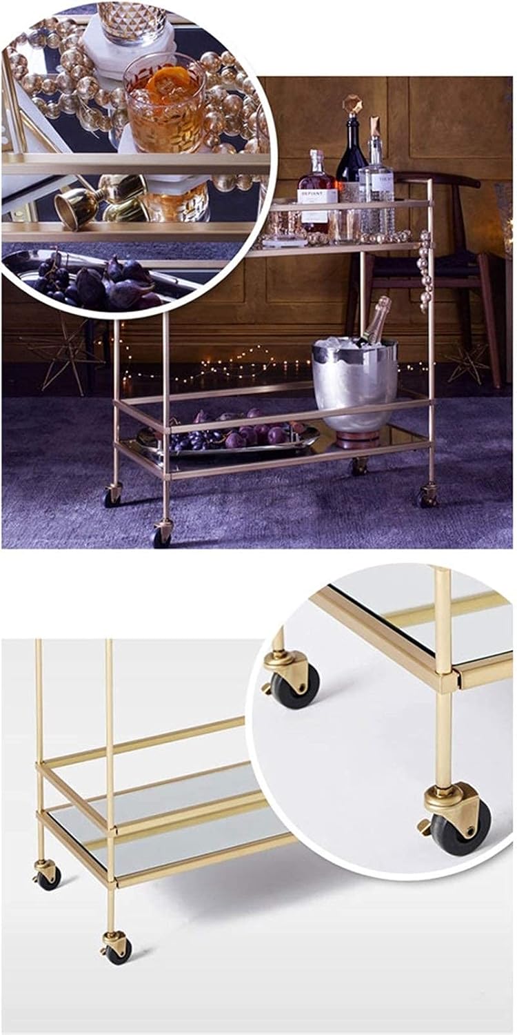 Bar Cart, Serving Cart, Metal Home FurFor Kitchen, Dining Room, Wheeled Home Bar Cart Storage Trolley (Black)