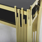Bicasa Luxury And Modern Golden Console Table With Black Glass Top