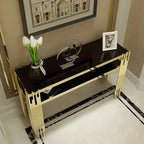 Bicasa Luxury And Modern Golden Console Table With Black Glass Top