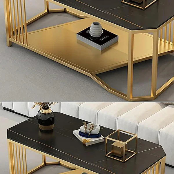 Room Accent Coffee Table, Simple Design Sofa Side Table-Black Gold