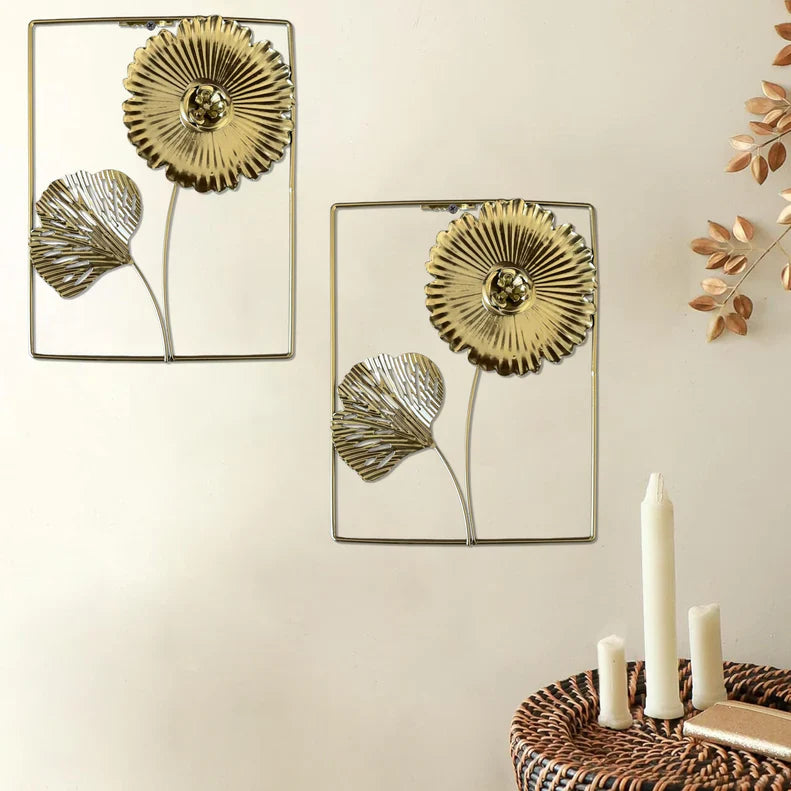 Modern Luxury Flower Shape Metal Wall Art Hanging Décor, Golden Iron (Size: 8x10 Inch)