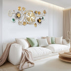 Metal Ginkgo Leaf Design, for Living Room Wall Decor Wall Clocks（38''x15''）