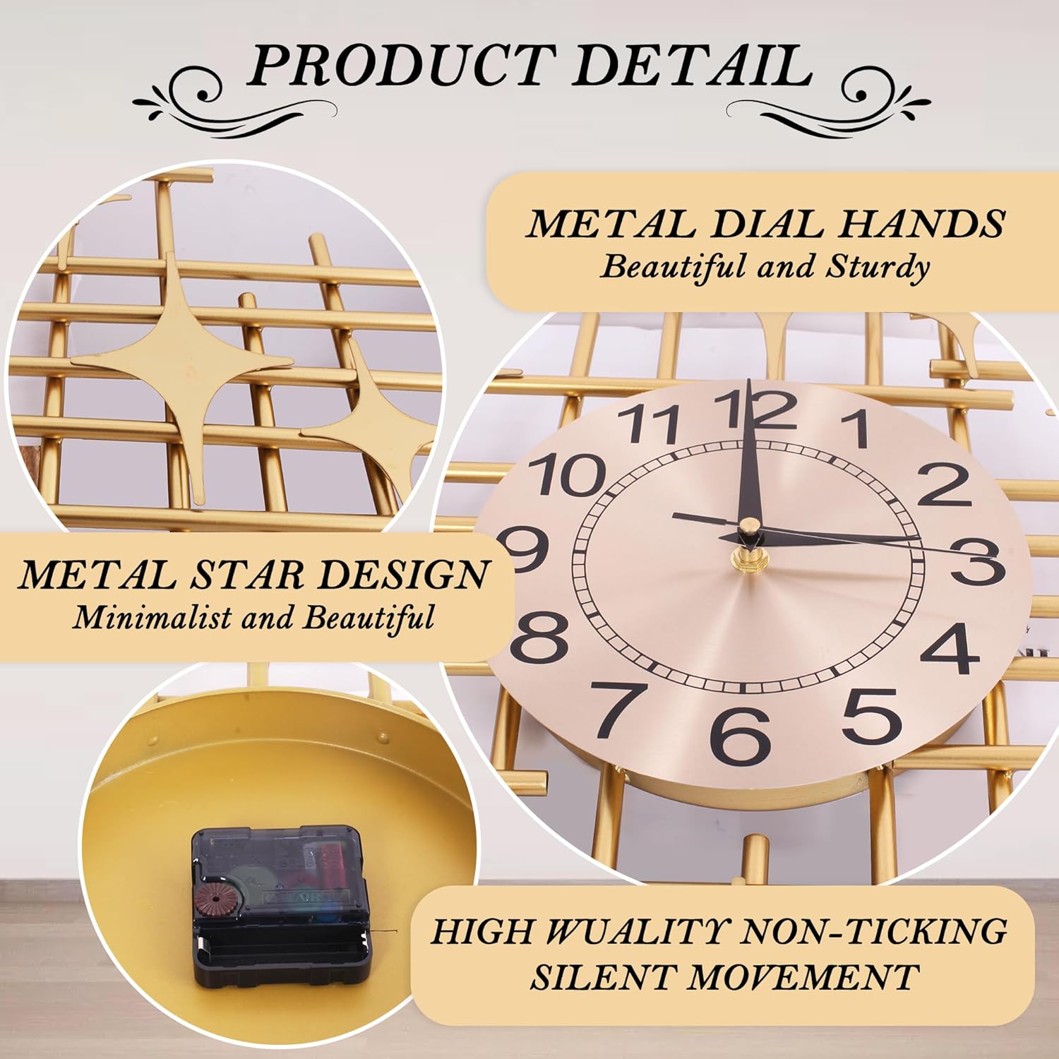 Wall Clock Home Silent Non Ticking Quartz Large Clock for Living Room Office Bedroom 40 * 20 Inch