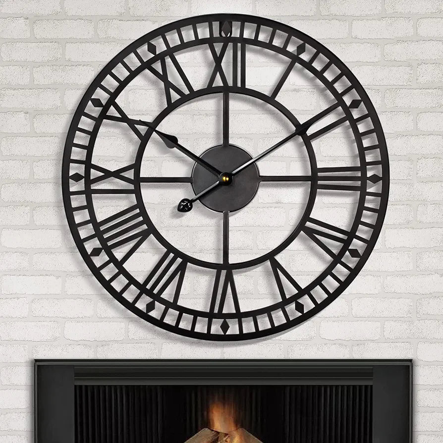 Large Metal Iron Retro Wall Clock Silent