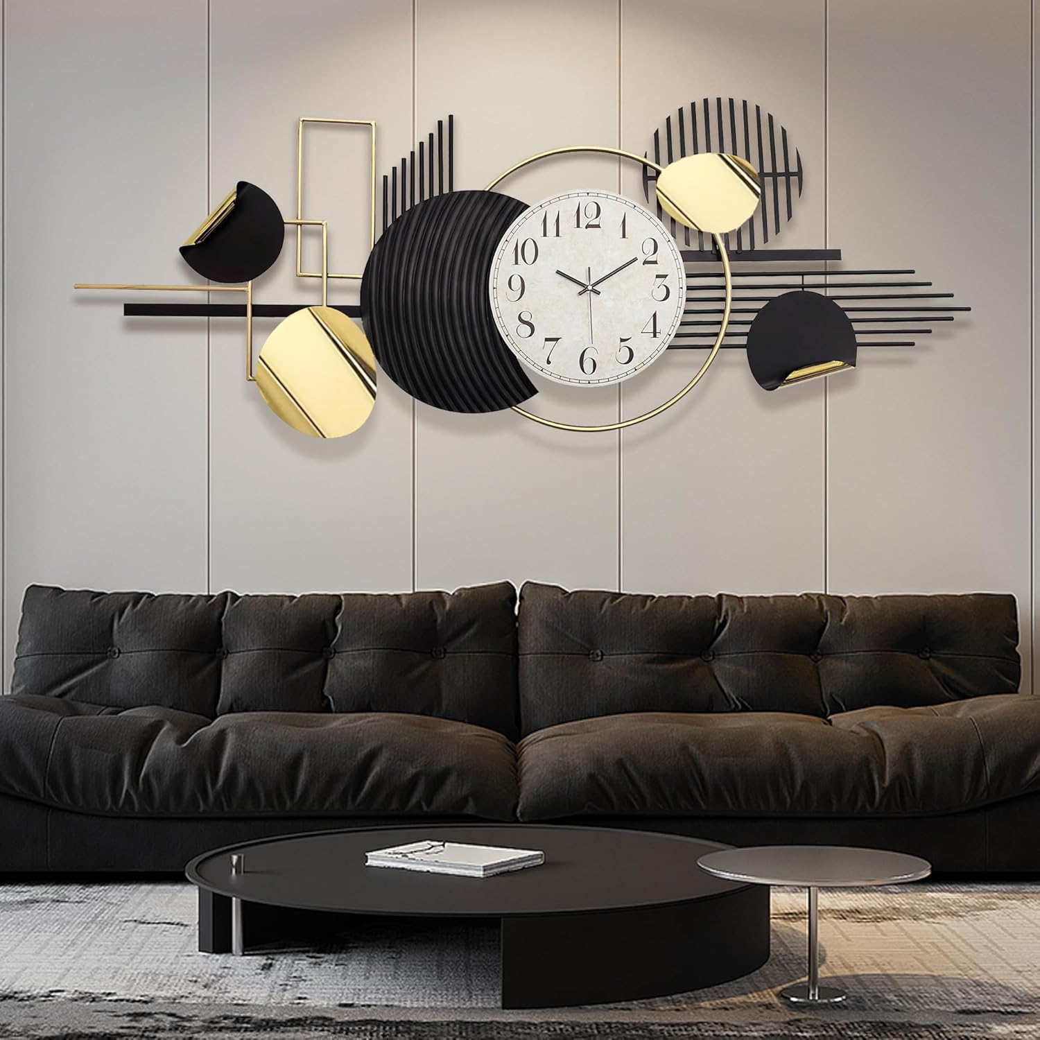 Wall Decor 59.1" X 22.8" Large Black Silent Non Ticking Analog Wall Clock,