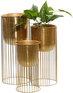 Planter Pot with Elevated Caged Stand, Set of 3 Planters 24", 20", 16"H, Gold