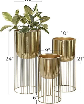 Planter Pot with Elevated Caged Stand, Set of 3 Planters 24", 20", 16"H, Gold