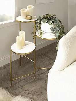 Plant Stand, White and Gold, 10 x 10 x 30, Decorative