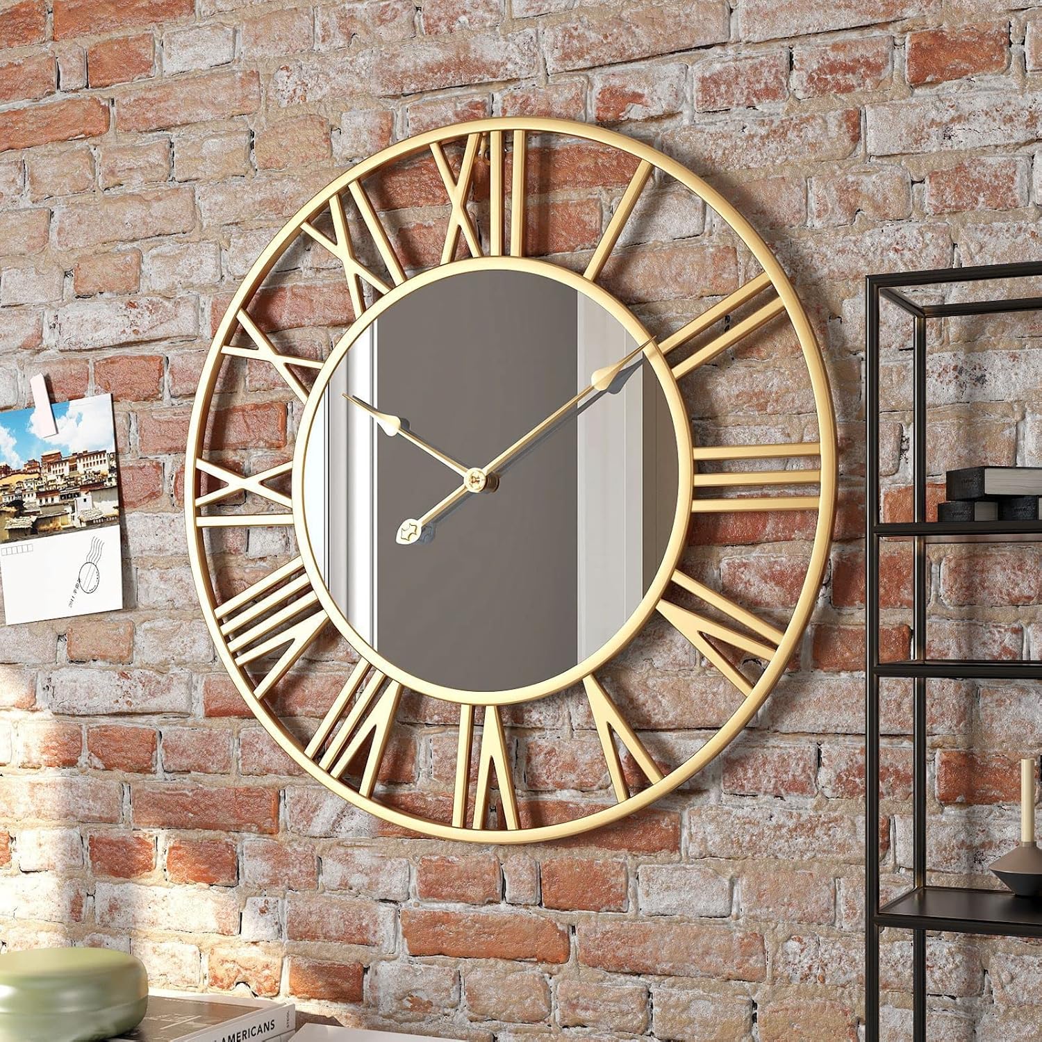 Large Wall Clocks Living Room Decor, Vintage Roman Numeral Mirror Clock, 24 inch