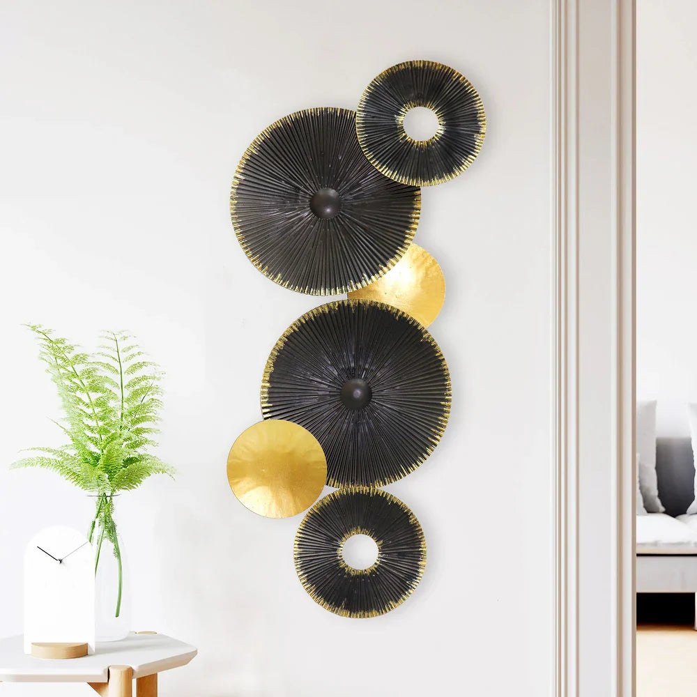 Black & Gold Lily Pad 38" Metal Wall Decor Contemporary Circle Wall Hanging Decor