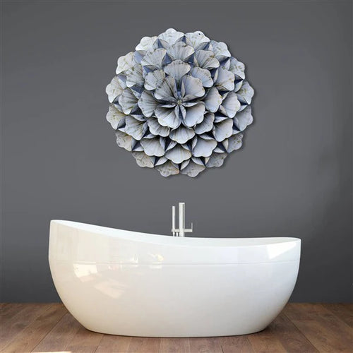 3D Folded Leafs White Color Metal Wall Art