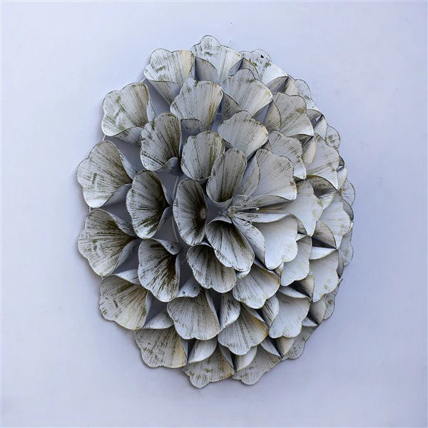 3D Folded Leafs White Color Metal Wall Art