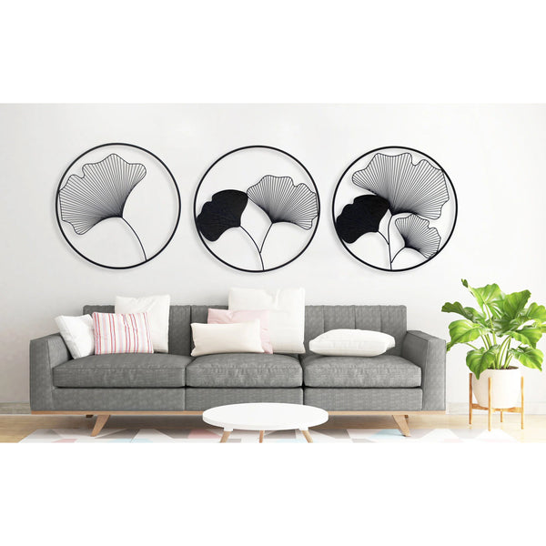 Set of 3 Circles Black Color Metal Wall Art