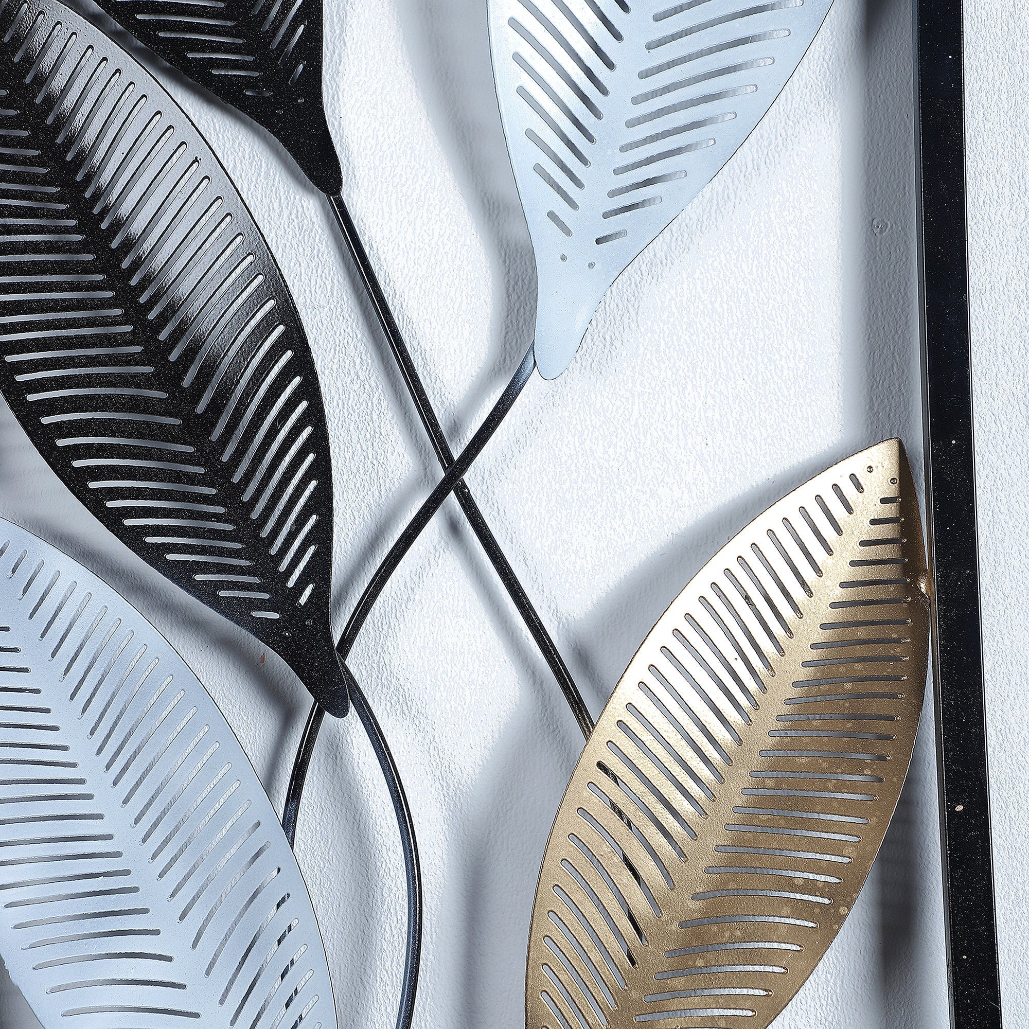 Rectangular Black, Gold, SIlver Leaves Wall Decor Set of 2