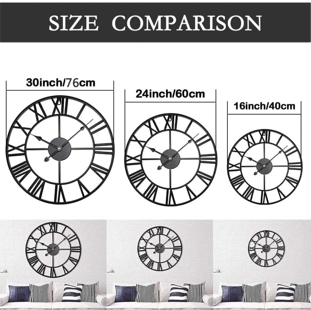24 inch Large Metal Wall Clock, Industrial Indoor Outdoor