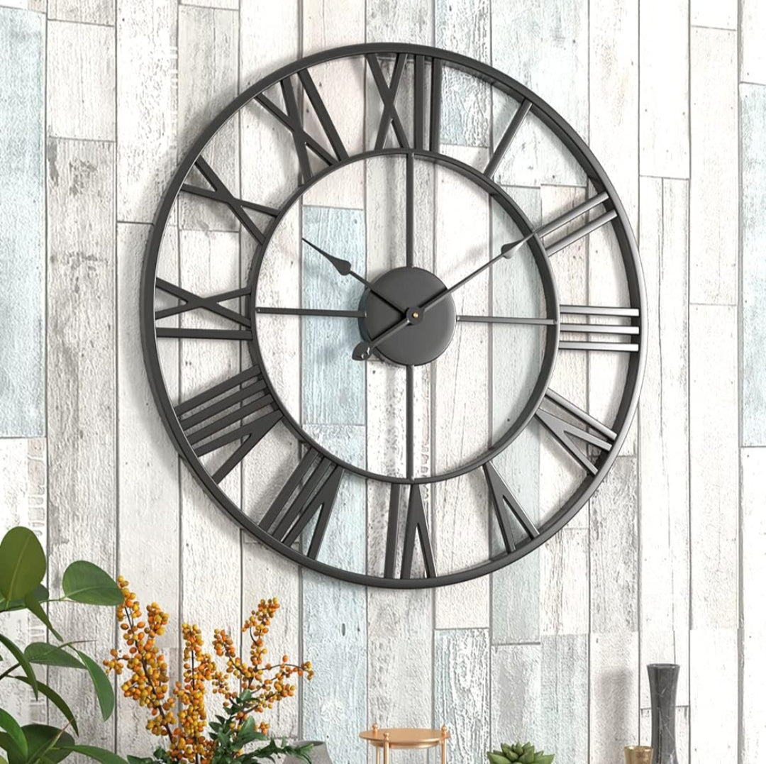 24 inch Large Metal Wall Clock, Industrial Indoor Outdoor