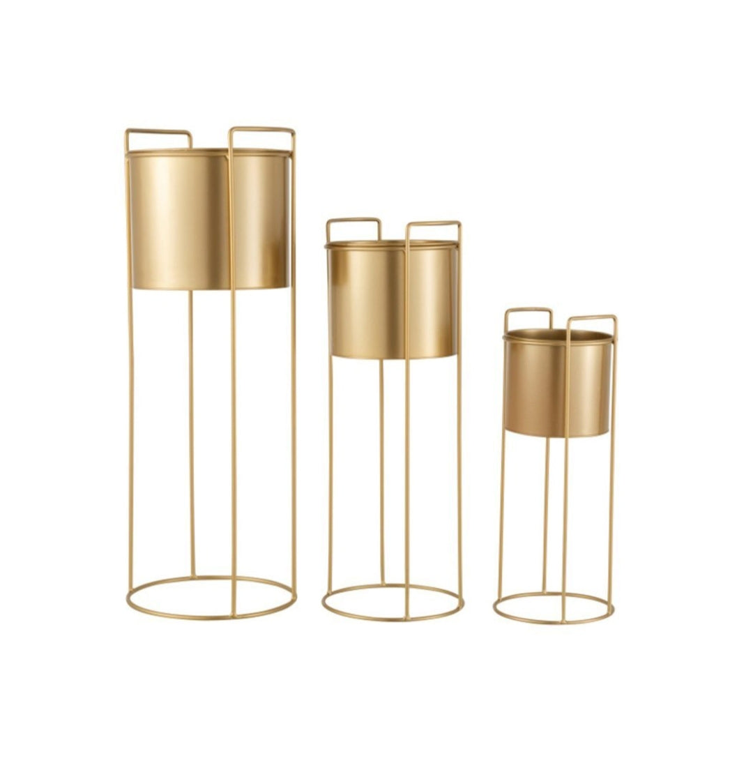 Gold Metal Planter Stand Set of 3