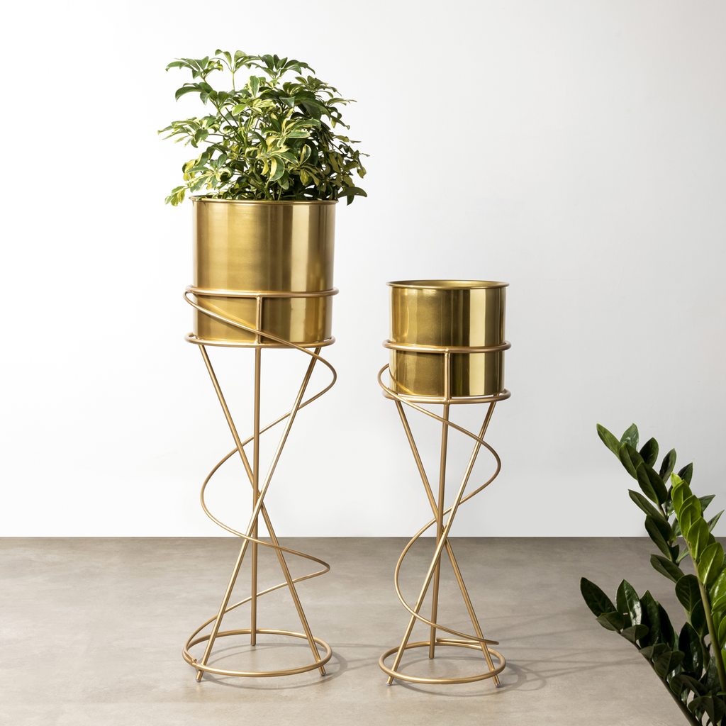 Abstract Gold Planter - Modern Metal Planter - Pair