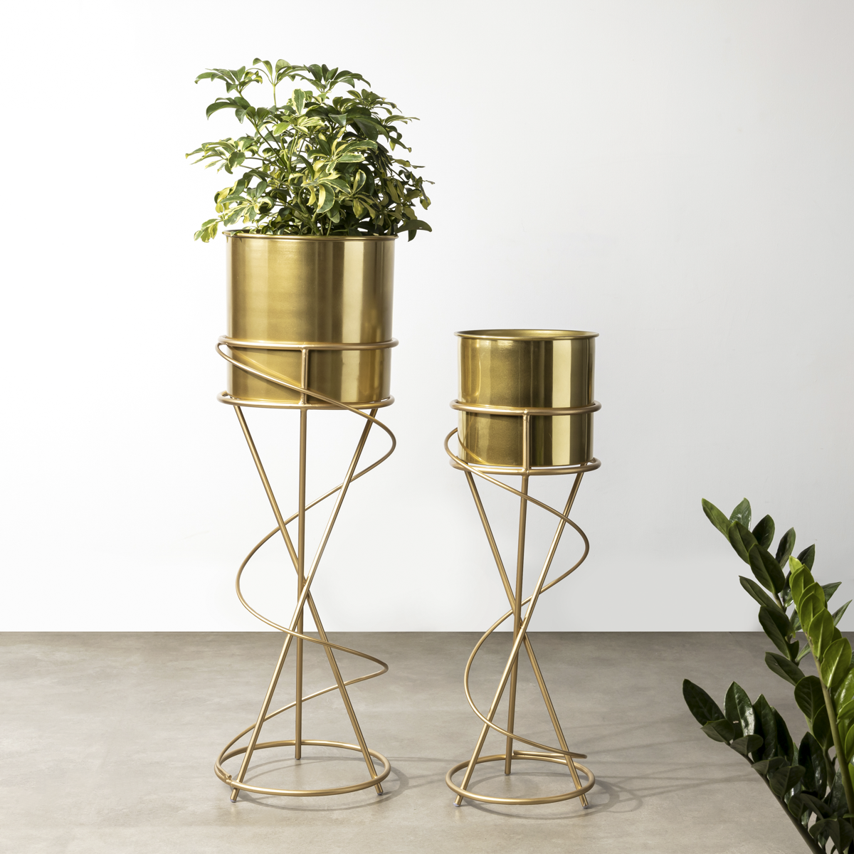 Abstract Gold Planter - Modern Metal Planter - Pair