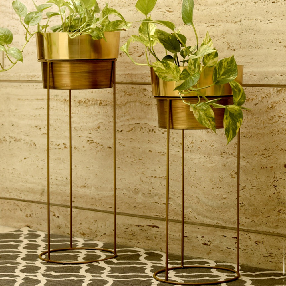 Set of Two Golden Metal Planters
