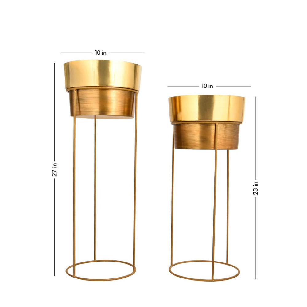 Set of Two Golden Metal Planters
