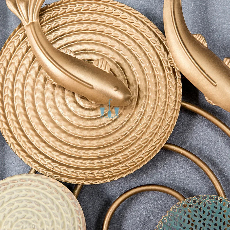 Striking Framed Circles And Fishes 3 Piece Metal Wall Hanging