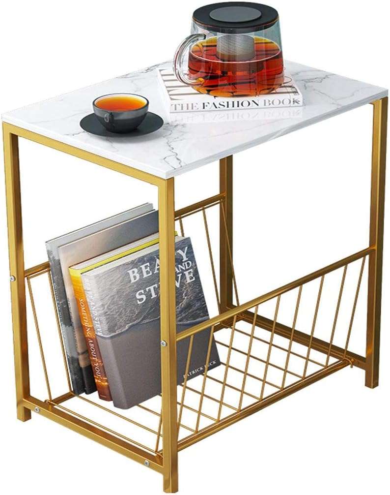 Rectangle Basket Side Table with Marble Top