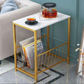 Rectangle Basket Side Table with Marble Top