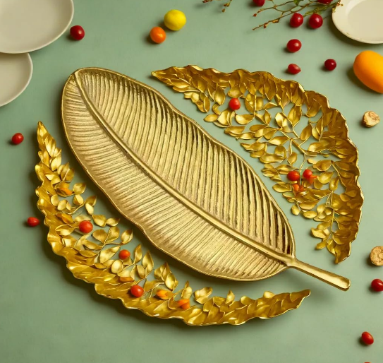 Banana Leaf Patter Tray | Leaf-Shaped Serving Platter for Serving Sweets,Cookies,Dry Fruits