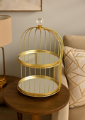 14 Inch Round Gold Metal 2-Tier With Mirror Tray Cake Stand Snack Platter For Home Decor (Gold)