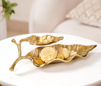 Double Layer Mango Leaf Metal Tray Gold