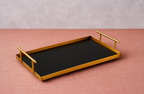 Serving/Decorative Metal Rectangular Tray/Gold & Black Hammered / 14" X 8" Made In India Mfr