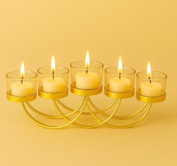 Elegant Gold 5-Candle Holder for Tealights | Metal T-Light Stand for Home, Festive & Wedding Decor | Table Centerpiece Candle Holder