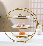 Kiara-Cake Stand | Buffet Server Organiser | 3 Tier Cake stand for dining table cup cake & Dessert Stand with 3 Shelves (Gold and white)