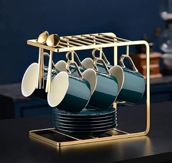 Coffee Mug Holder – Metal Cup Stand for Countertop, Kitchen, Dining Table & Cabinet – Black Iron Mug Rack Organizer