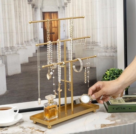 Metal Golden Storage Organiser Ear rings Decorative Jewellery Stand (Gold)