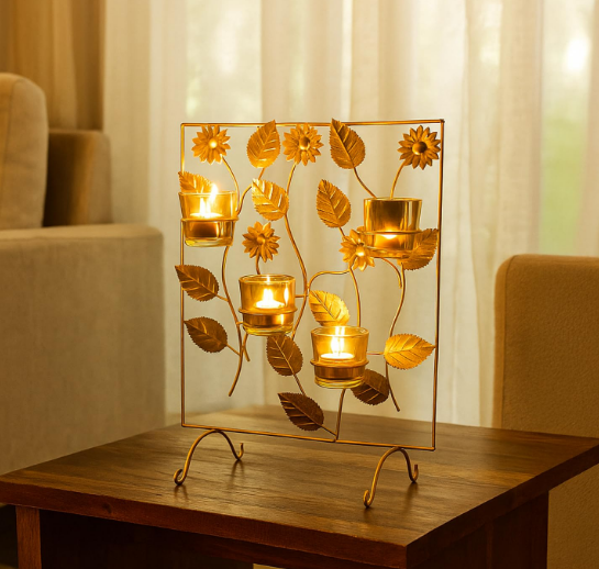 Metal 4 Votive T- Light Holder | Elegant Home Decor For Diwali, Christmas, Wedding