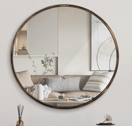 Round Wall Mirror Bronze 16 Inch -Circular Metal Framed Wall Mounted Mirror,