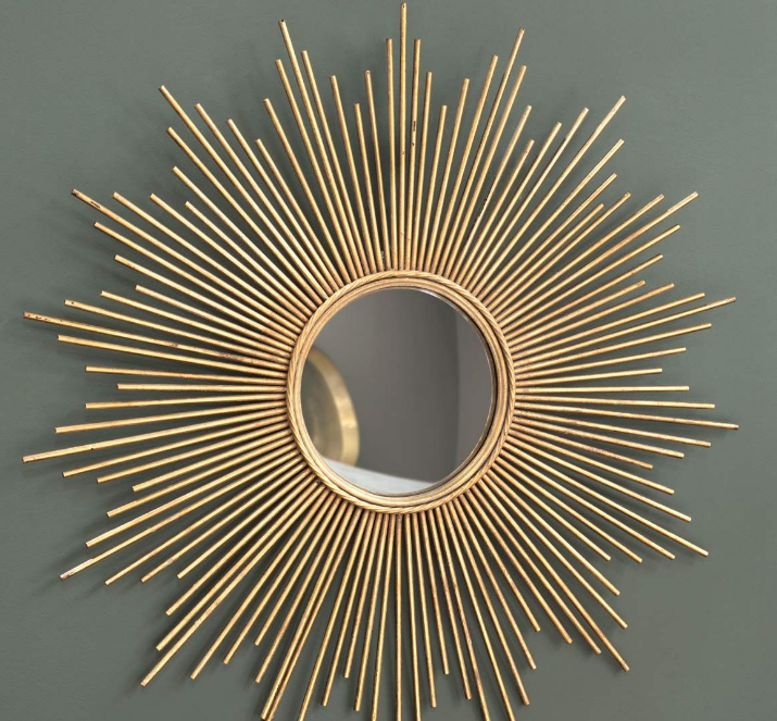 Round Wall Mirrors for Hallway and Living Room, Large Sunburst Mirror Decorative Wall Mountable Shabby Chic Home Decor Wall Mounted Mirrors,Gold,80cm
