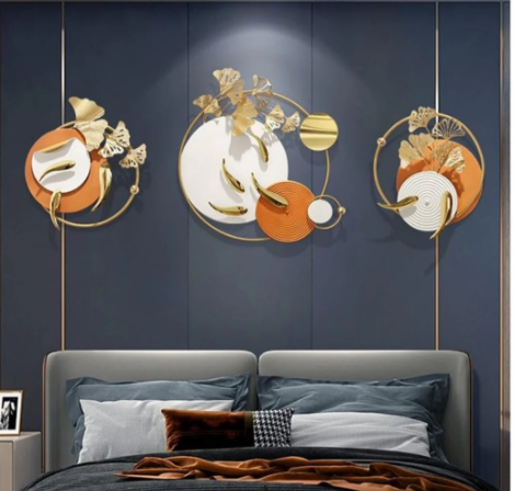 Modern Luxury Iron Fish with Leaf in Ring Decor Wall Art | Home decoration Dimension: (56 * 2 * 27 INCH)