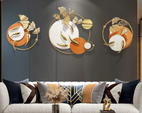 Modern Luxury Iron Fish with Leaf in Ring Decor Wall Art | Home decoration Dimension: (56 * 2 * 27 INCH)