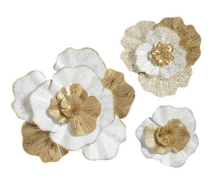 White And Golden Flower Metal Wall Art For Home Decor